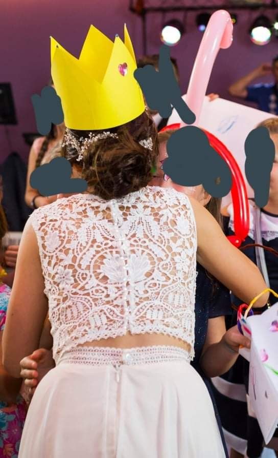 Suknia ślubna zwiewna ażurowa spódnica bluzka boho beżowa