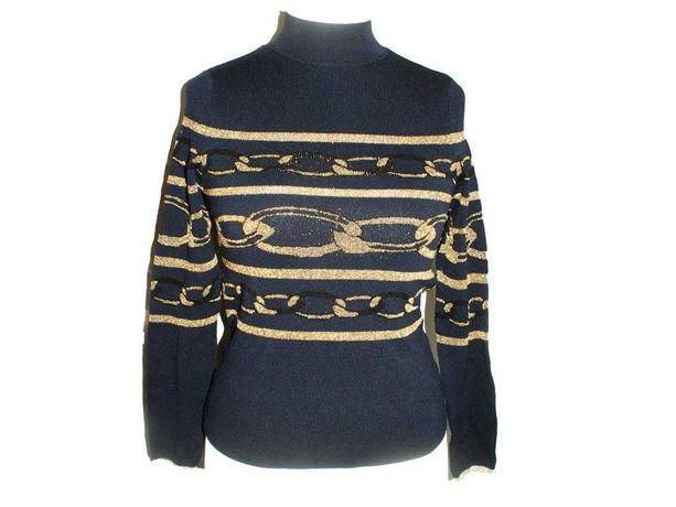 River Island zloty sweter damski półgolf metalik retro vintage 36