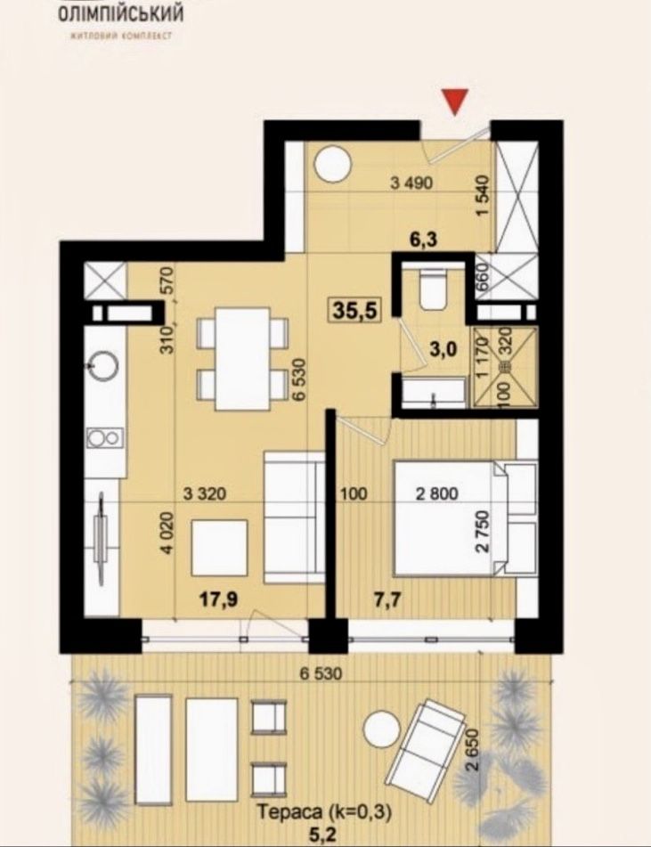 1 к квартира с террасой. Левобережный-3, 280 Постанова, Є- Оселя