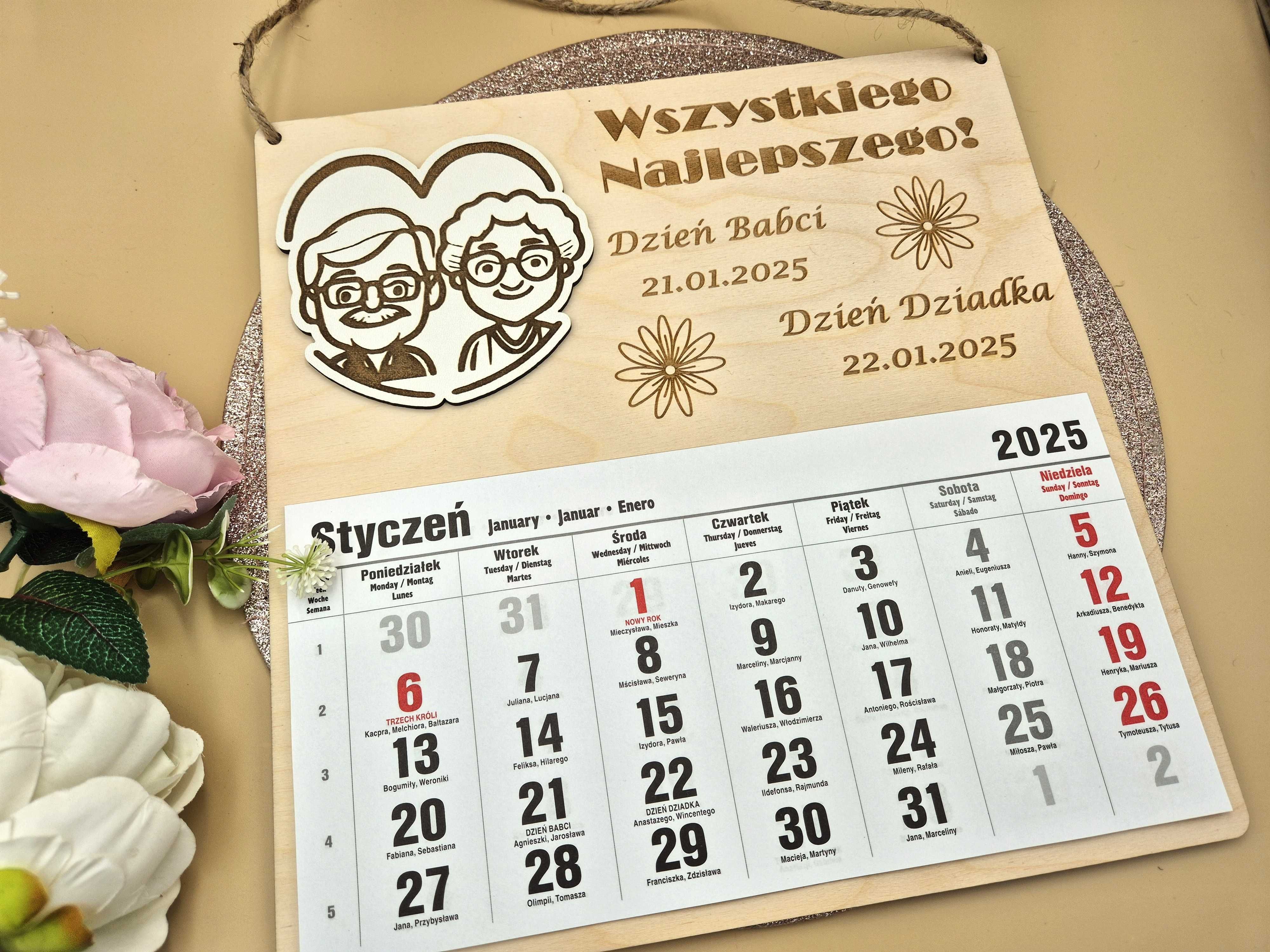 Kalendarz dla Babci i dziadka Dzień babci i dziadka grawer 3d