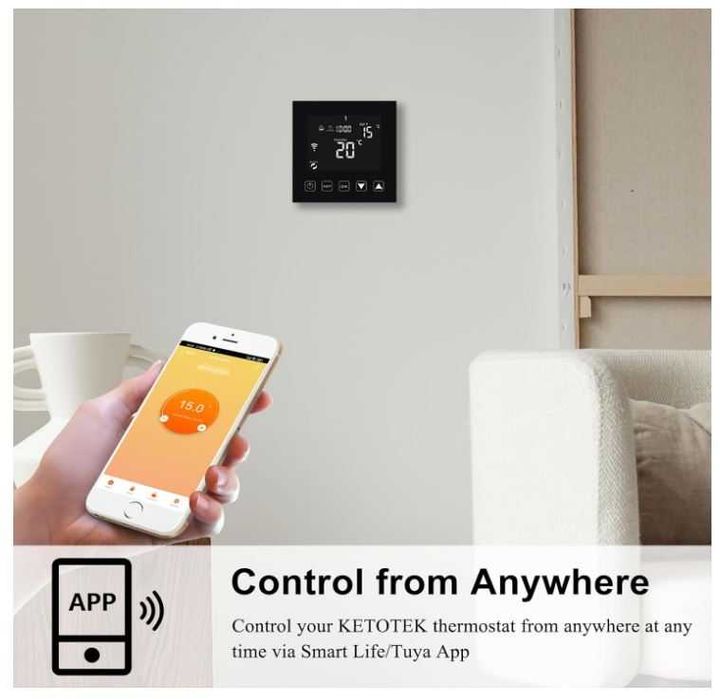 Termostat Wifi KETOTEK KTF0163B, wodne ogrzewanie podłogowe, czarny