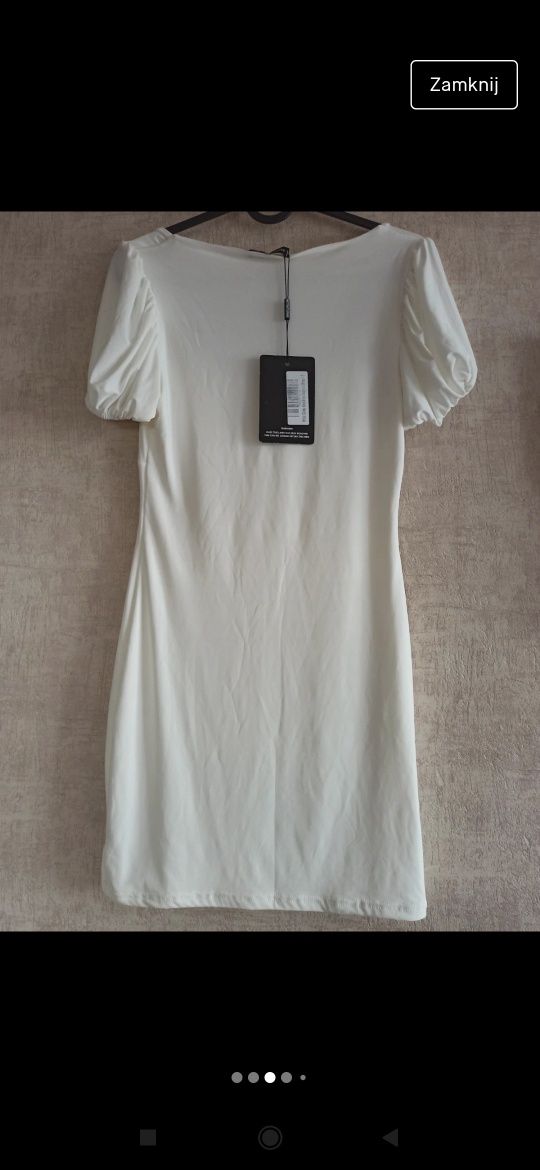 Kremowa sukienka bufki haftki Prettylittlething rozmiar 36 S