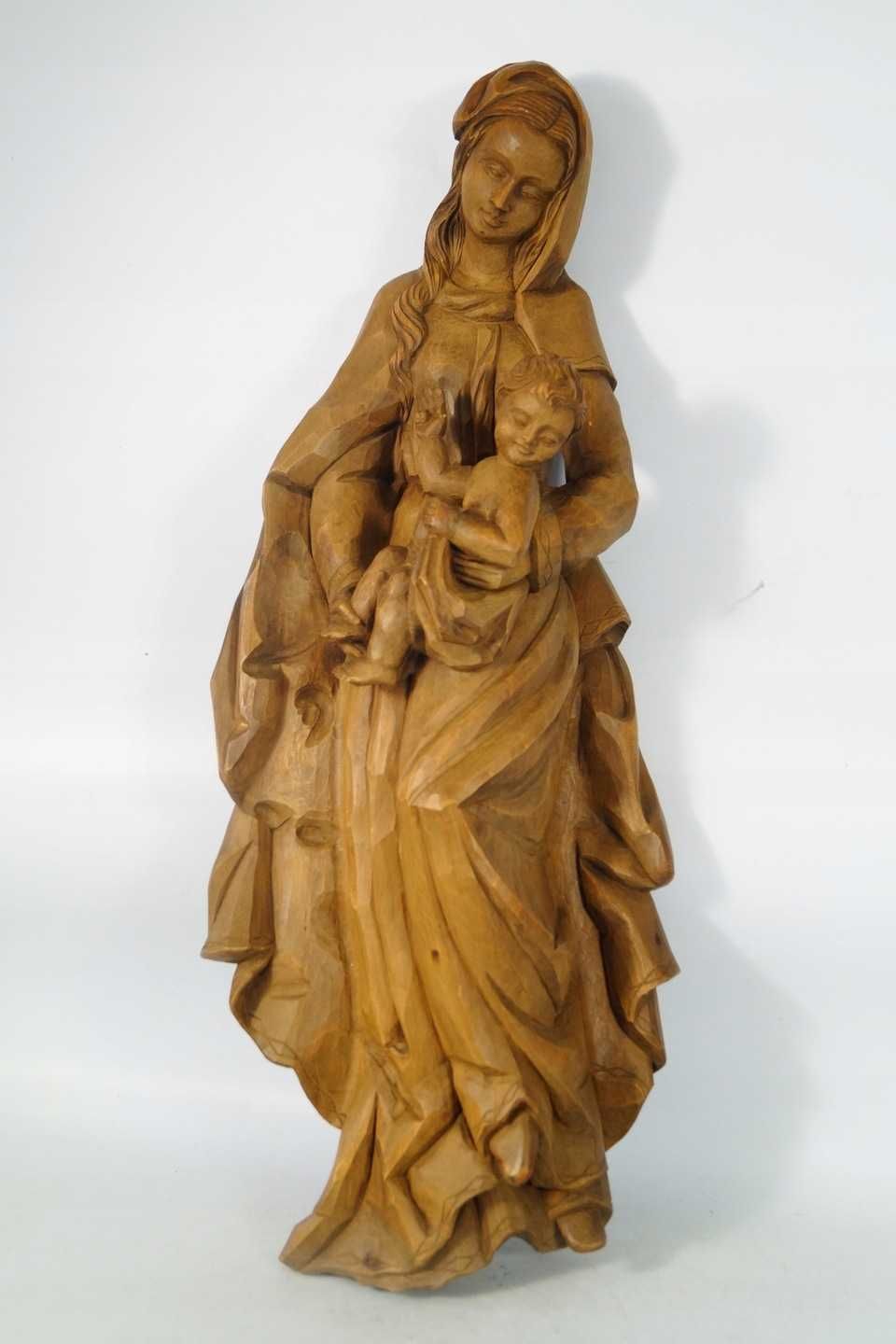 Duża drewniana rzeźba Matka Boska z Dzieciątkiem figura drewno