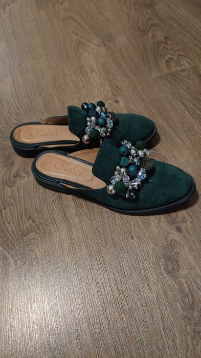 Замшеві мюлі темно зелені