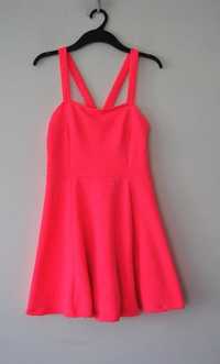 H&M elegancka neonowa rozowa malinowa rozkloszowana sukienka 36 S 38 M