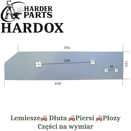 Płoza krótka Kverneland HARDOX 063605 części pługa 2Xlepsze niż Borowe
