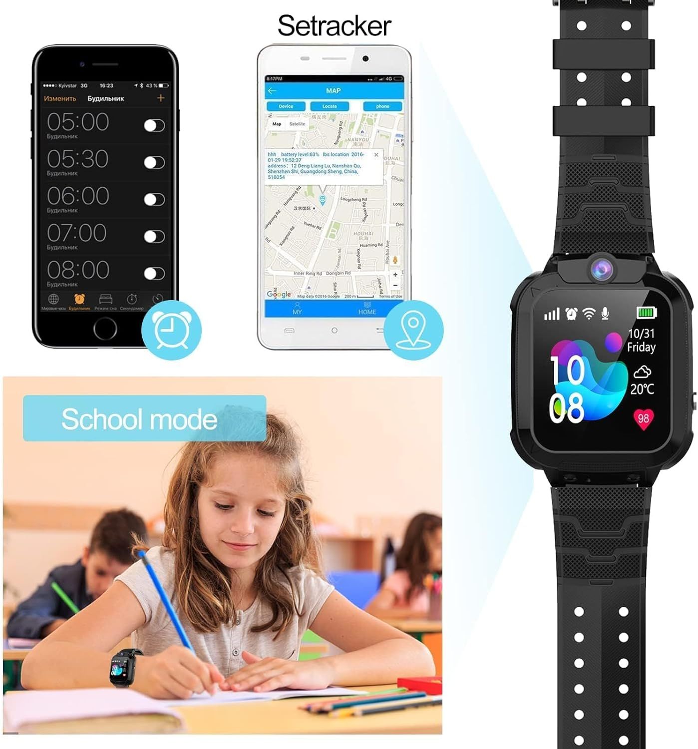 Smartwatch dla dzieci, telefon z GPS, IP68