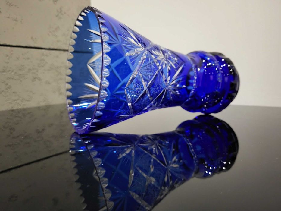 Wazon kryształ kobalt piękny retro prezent kryształowy niebieski 25cm