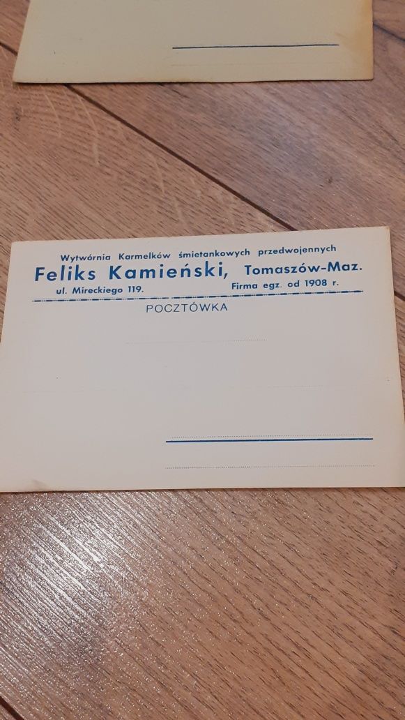 Pocztówka i koperta Wytwórnia karmelków śm przedwojennych 1908 rok