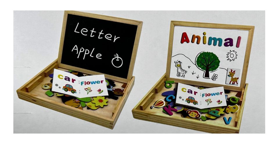 Tablica magnetyczno-kredowa dla dzieci–drewniana, z literami i puzzl