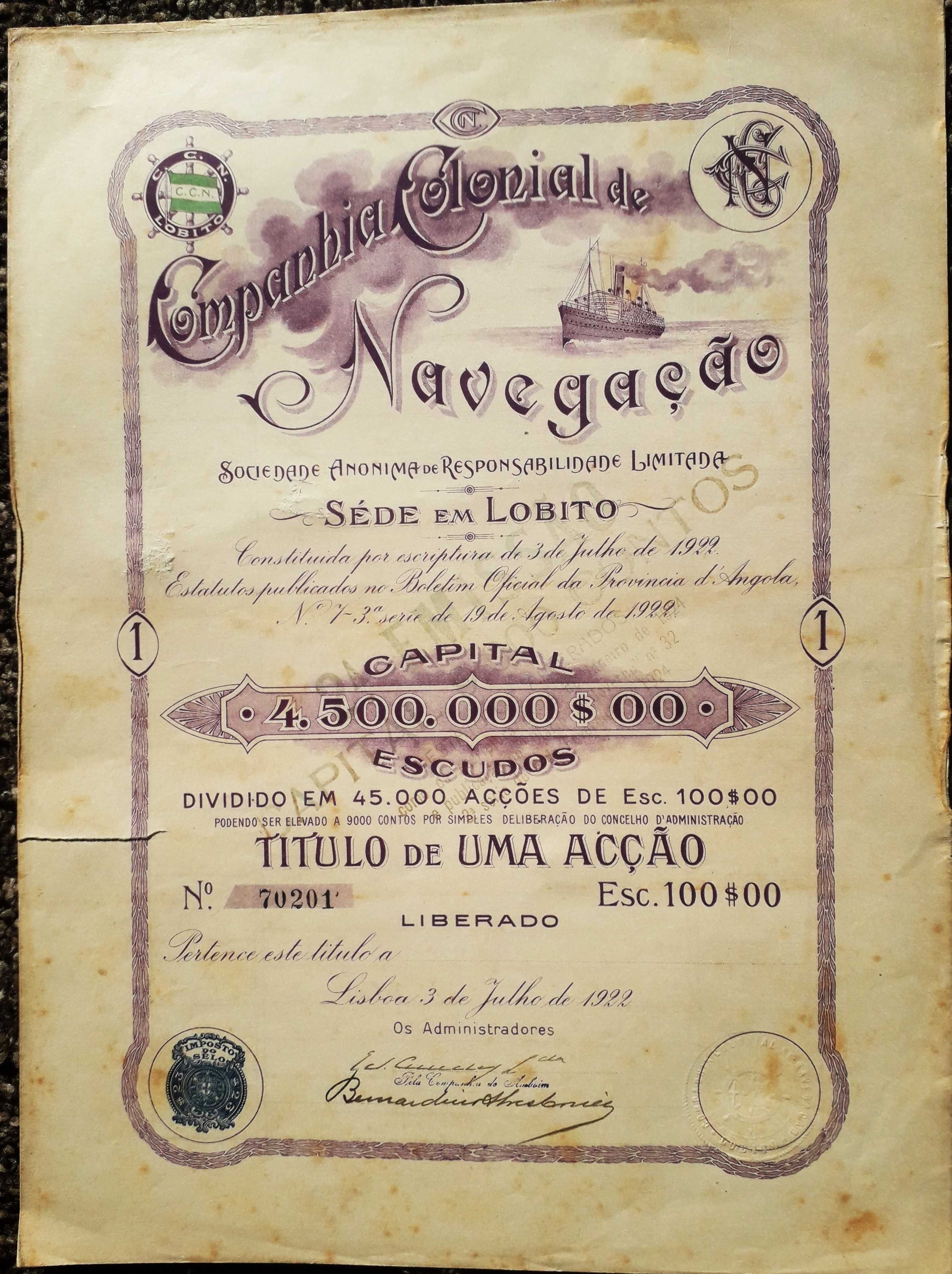 Companhia Colonial de Navegação - lote de documentos
