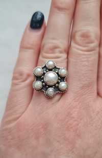 Женское новое кольцо натуральный жемчуг, серебро 925 пробы