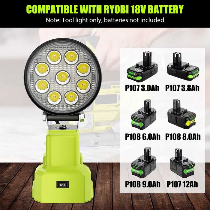 Lampa robocza LED pod baterie Ryobi 18V/20V - REGULOWANA JASNOŚĆ