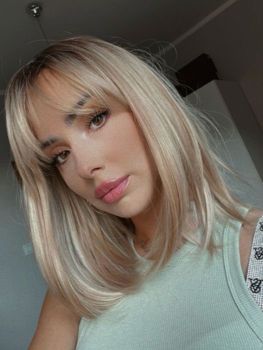 Grzywka peruka bob balejaż blond krótkie włosy brąz odroat premium