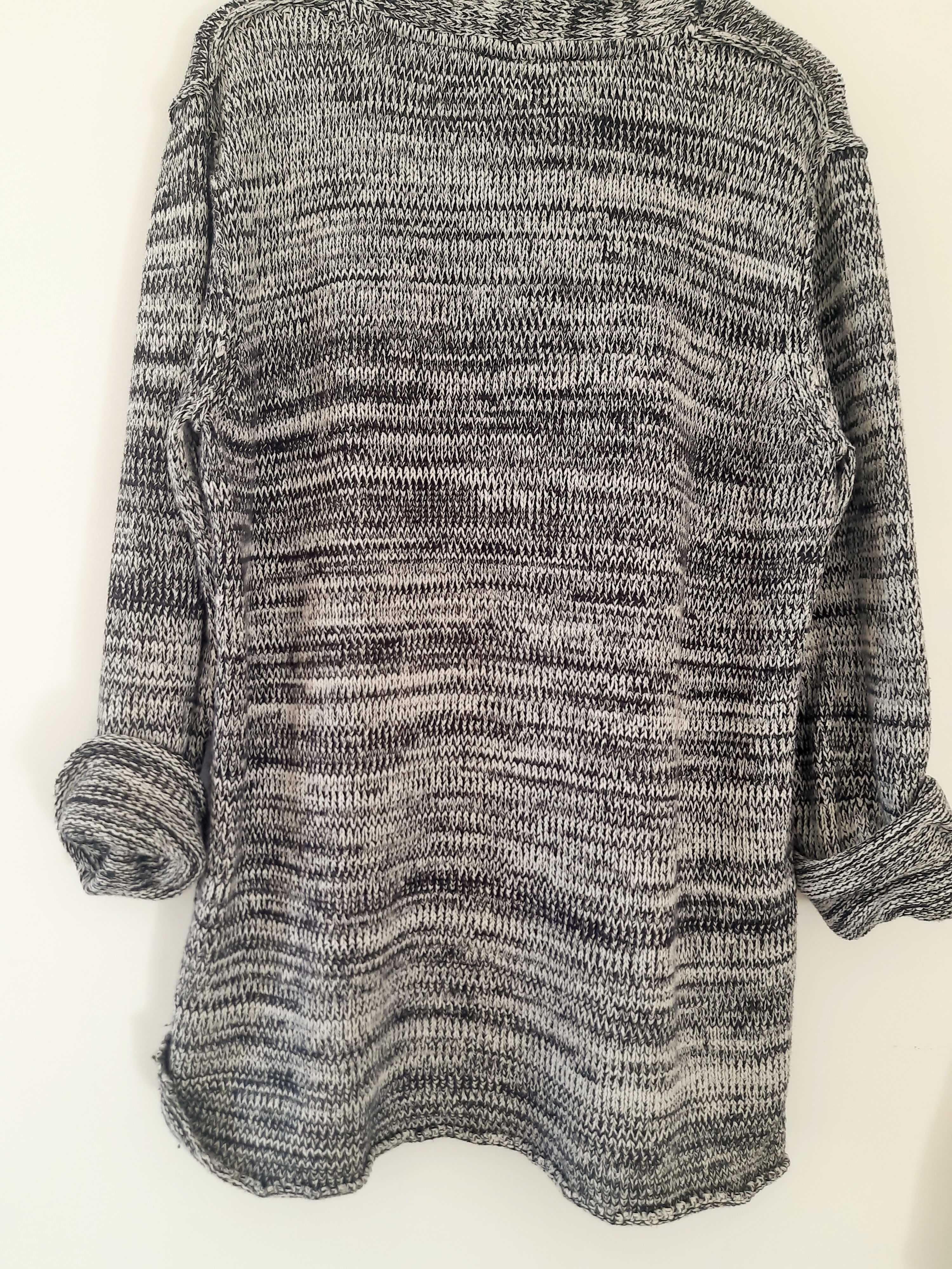 Wiosenny sweter, jumper, rozm L/XL, granat, biały, h&m, golf