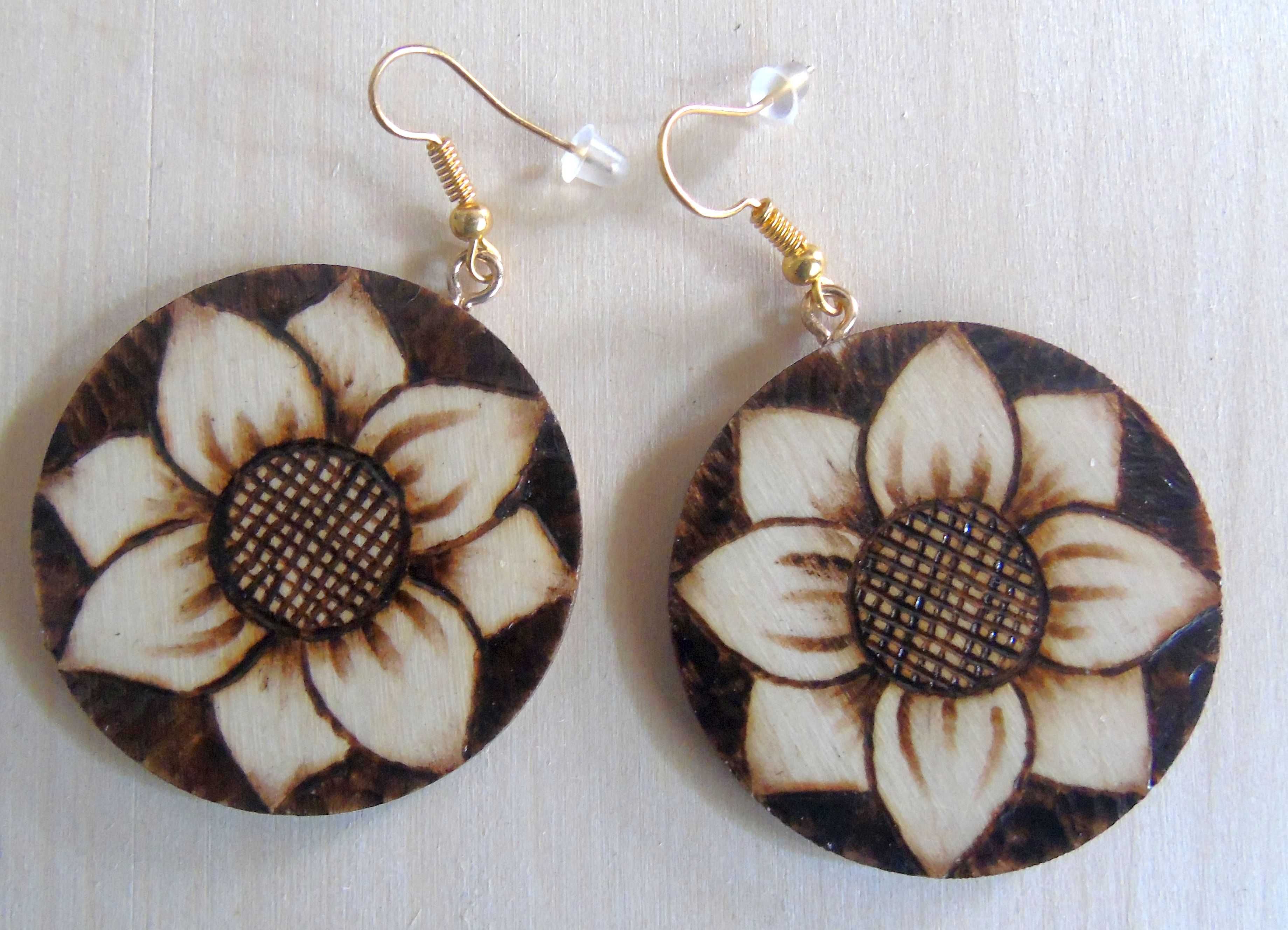 kolczyki drewniane - pirografia - handmade
