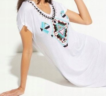 B.P.C sukienka tunika plażowa biała z nadrukiem ^44/46