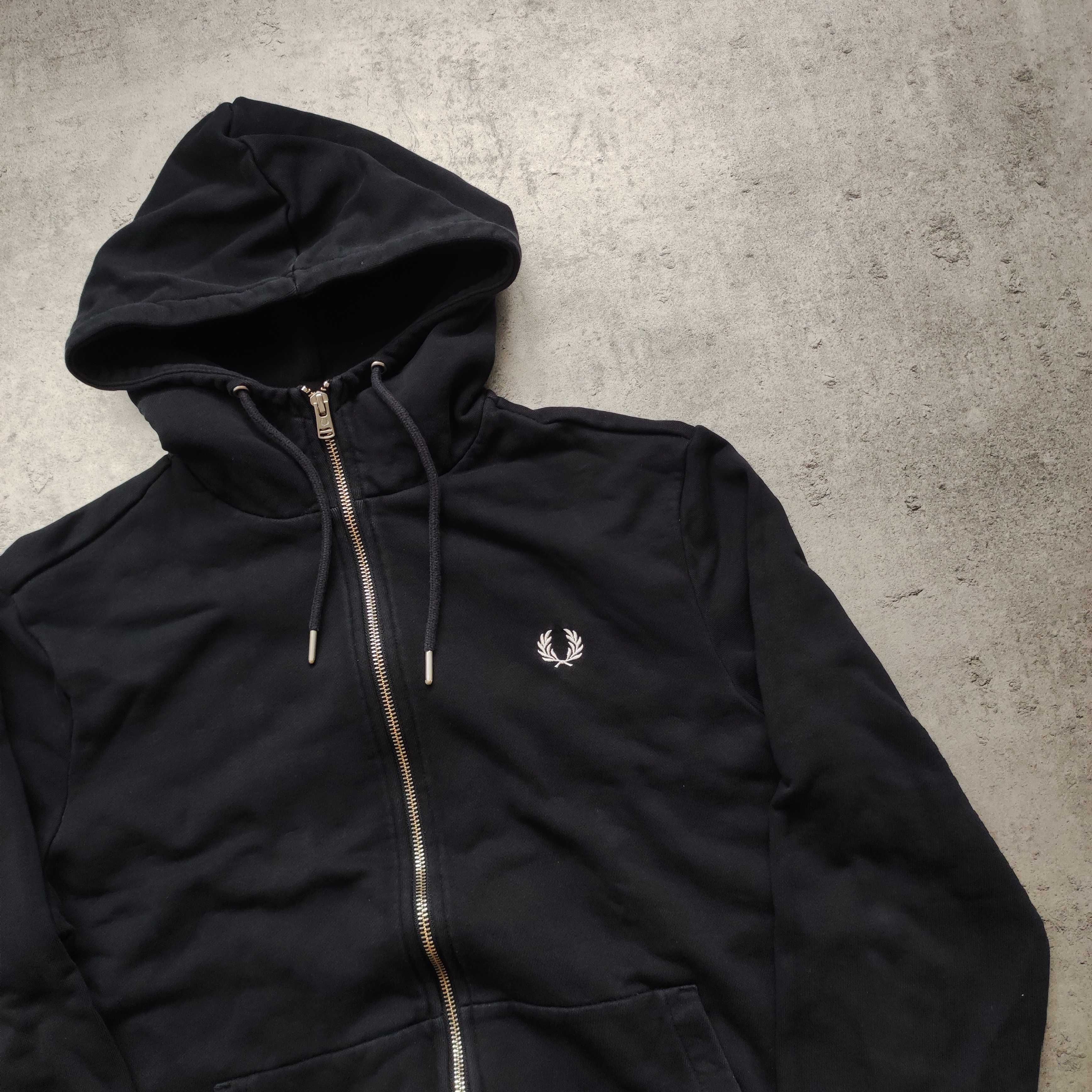 MĘSKA Bluza z Kapturem Rozpinana Granatowa Fred Perry Haft Logo Suwak