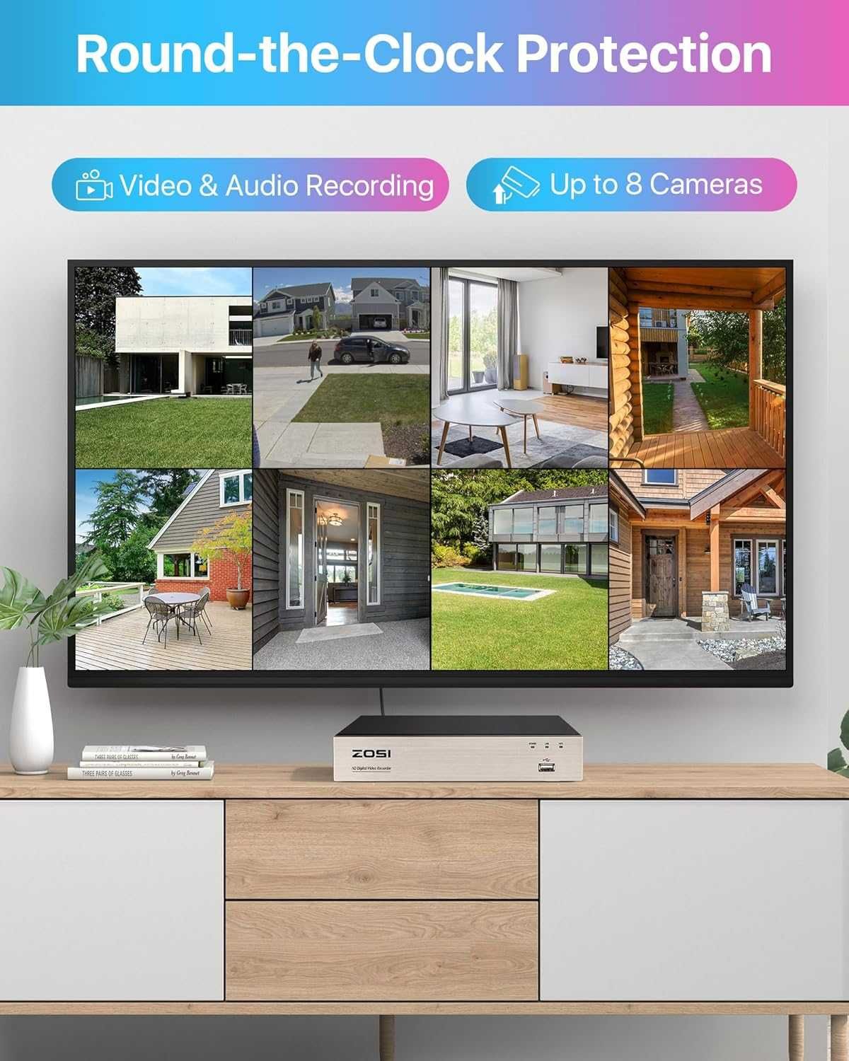 Zestaw 4 kamer Zosi + Rejestrator cyfrowy 8-kanałowy DVR 1080P HD