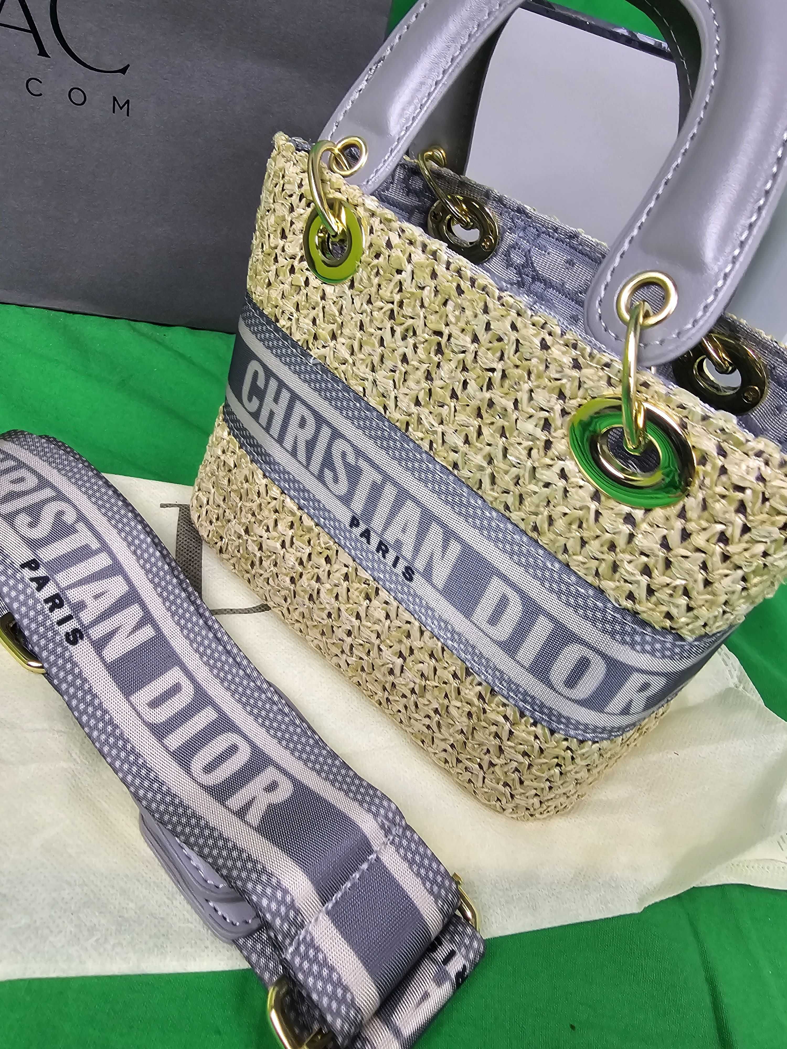 Torba Christian Dior wiklinowy koszyczek listonoszka szary napis hit