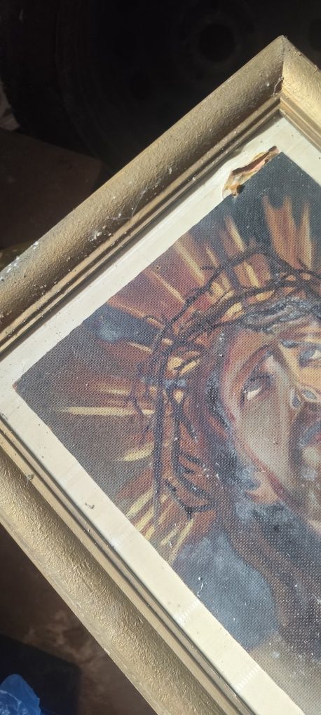 Obraz Jezus XIXw olej na desce