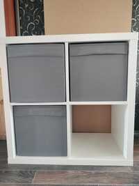 Regał Kallax Ikea biały+ 4 pudełka szare