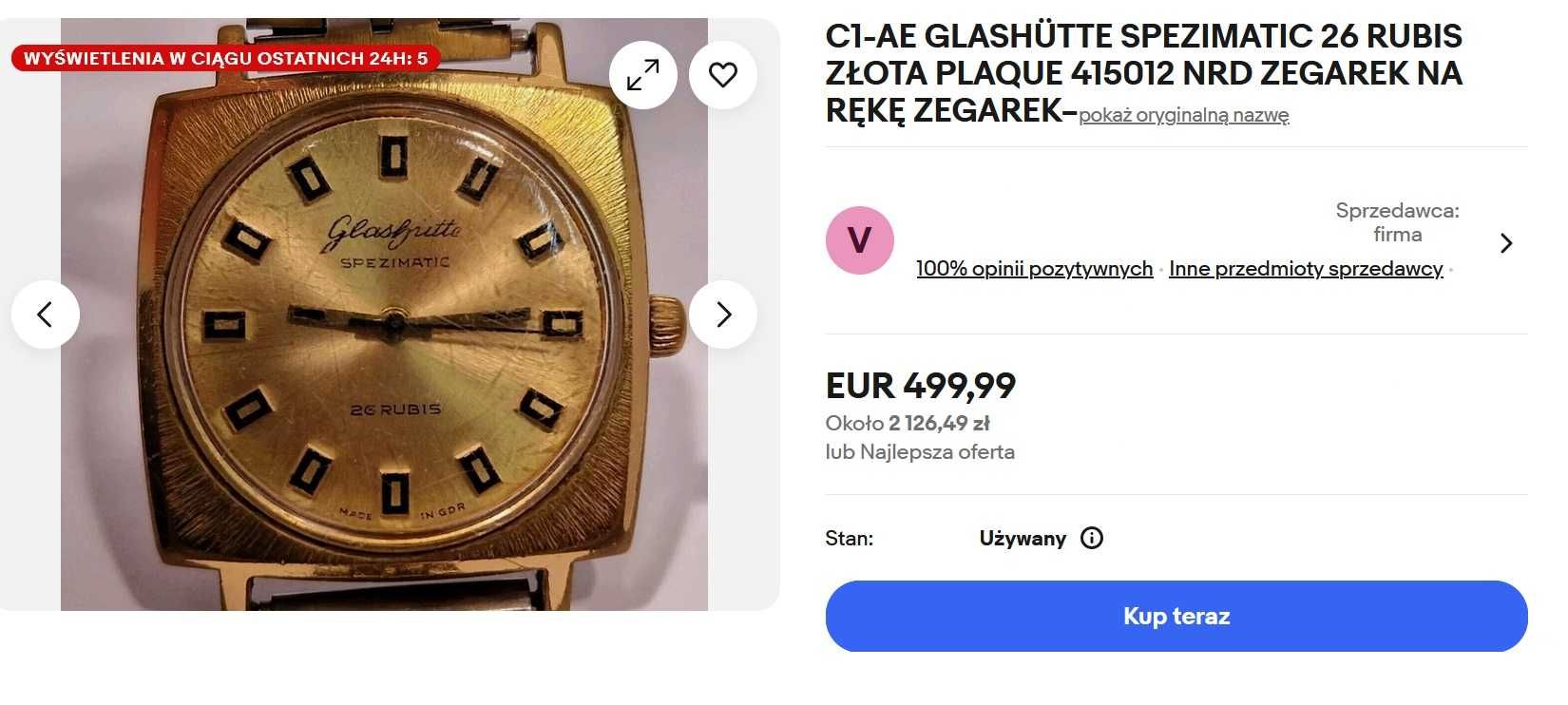 Zegarek Glashütte Spezimatic 26 Rubis GUB Automatic Pozłacany AU Data