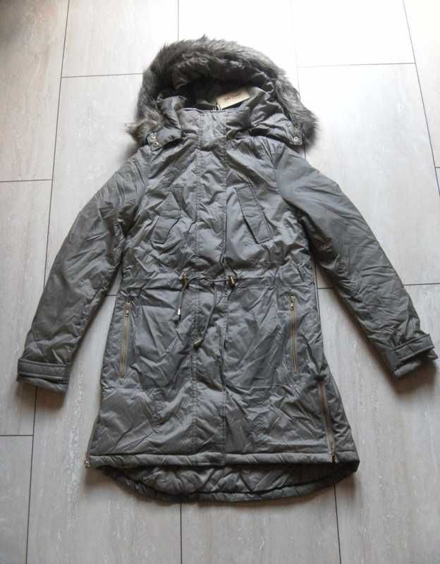 Nowa damska kurtka John Baner parka futerko 34,XS oliwka