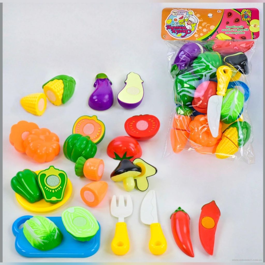 Продукти половинки на липучках іграшка фрукти овочі піцца торт сортер