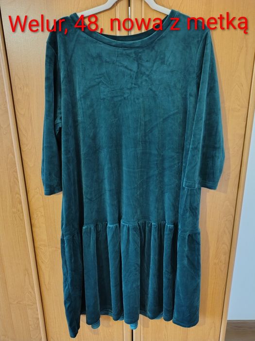 Super sukienka butelkowa zieleń welur 48 plus size NOWA