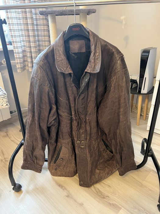 Męska unikatowa brązowa skórzana kurtka vintage Itallo XXL oversize
