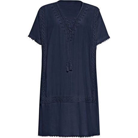 Bonprix Sukienka Granatowa Overize z Koronką Sznurowanie Wiosenna 40