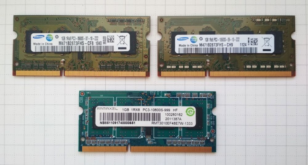 Оперативная память к ноуту DDR3 (3 шт. по 1 Гб)