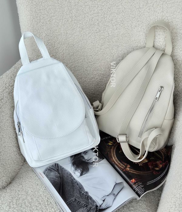 Итальянский кожаный рюкзак на молниях с клапаном. Шкіряний рюкзак