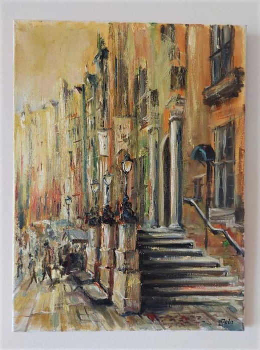 PROMOCJA -Obraz - Gdańsk ul. Mariacka - technika olejna wym. 60x46 .