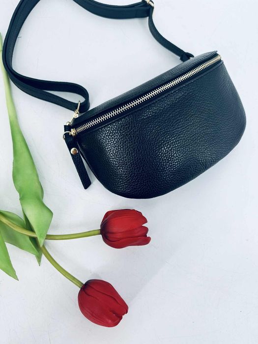 Nowa skórzana nerka damska czarna dolaro