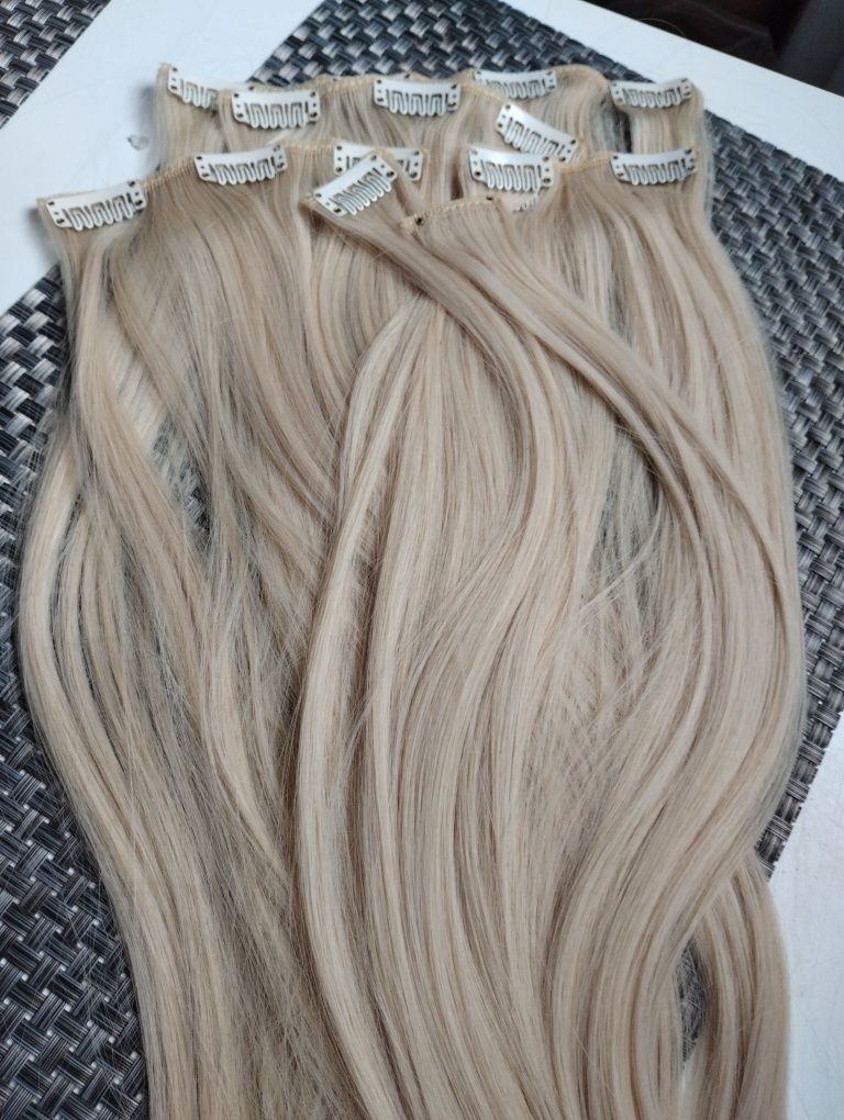 Włosy clip in blond 8 taśm 60 cm gęste