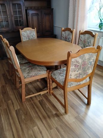 Antyk Stół drewniany z krzesłami drewno 6 krzeseł rustykalny