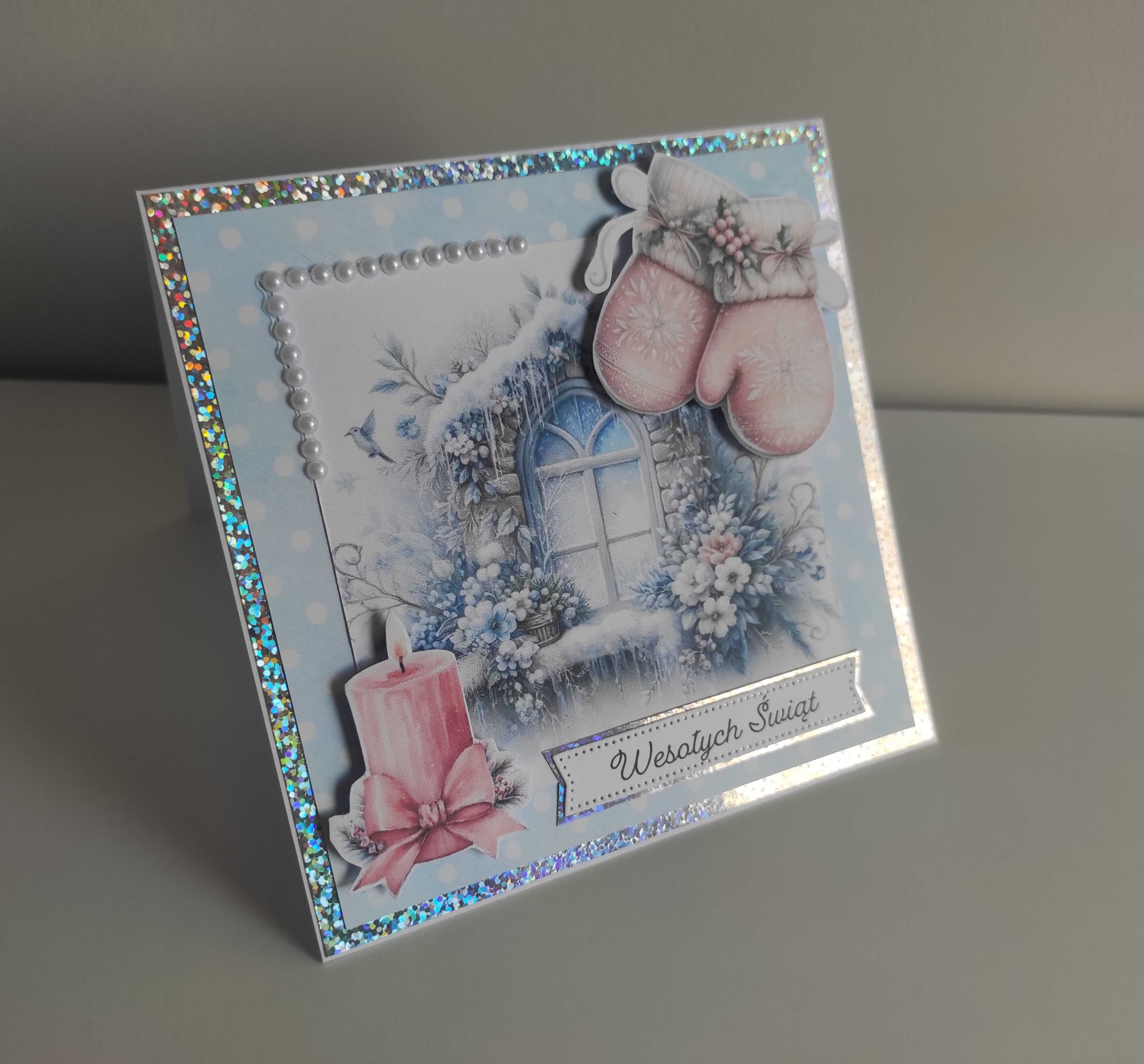 Kartka ręcznie robiona handmade świąteczna Boże Narodzenie zimowa
