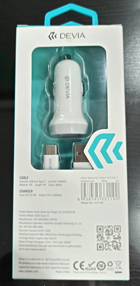 Devia Carregador isqueiro C/ 2 USB - C/ Cabo T/ C / 1 USB S/ cabo