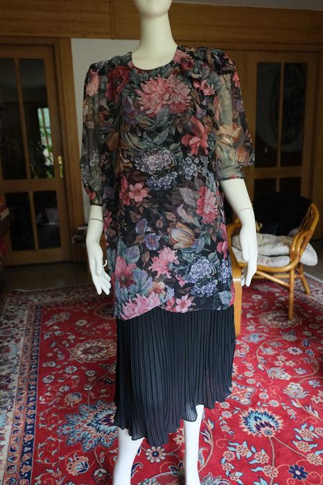 szyfonowa zwiewna letnia długa sukienka kwiaty vintage 80s maxi fairy