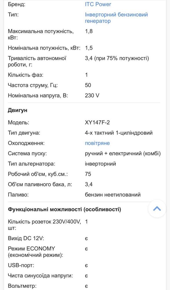 Продам інверторний генератор ITC Power GG18i