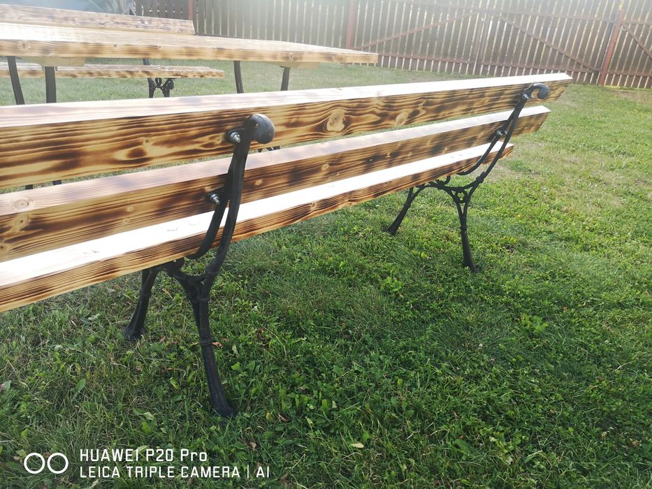 Zestaw ogrodowy stół i ławki na żeliwnych nogach