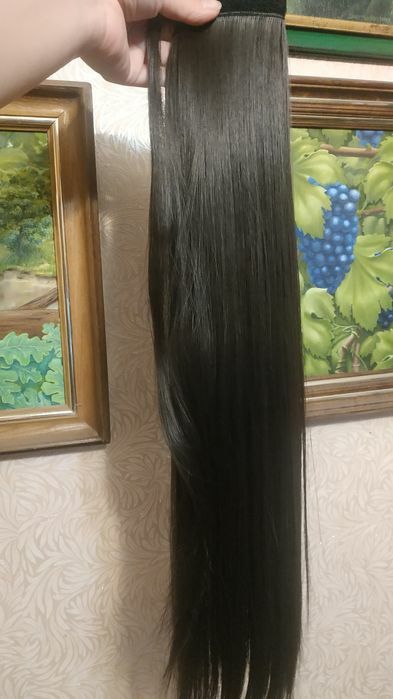 Хвіст темний коричневий Dark brown/ накладний/ шиньйон/ штучне волосся