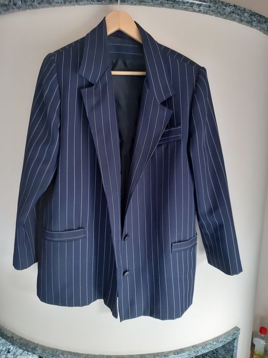 Żakiet  prl 44 paski marynarski granat marynarka spódnica gratis vin