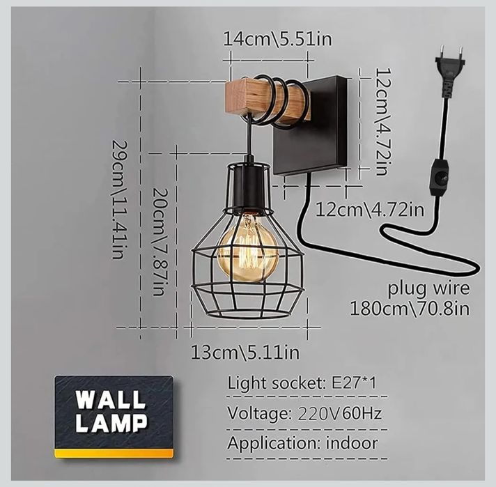 Liyabber Kinkiet do wnętrz w stylu vintage