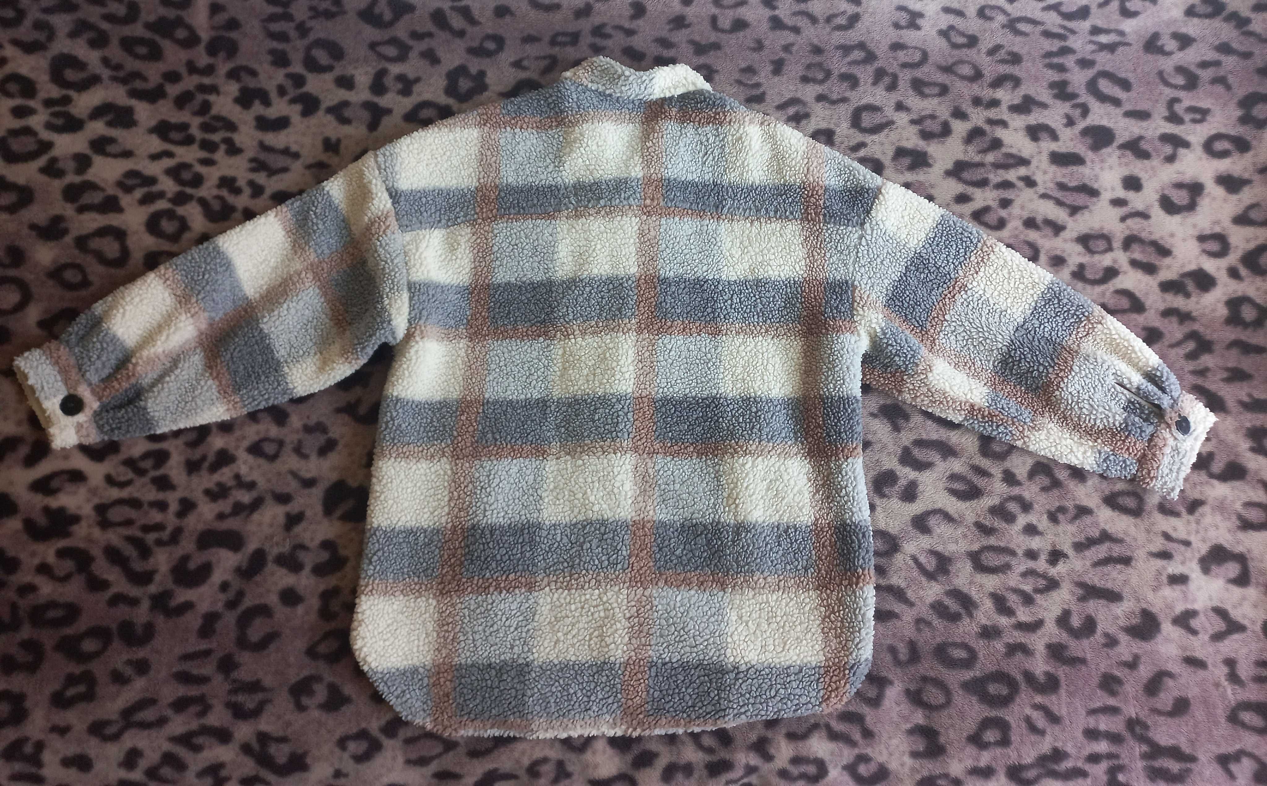 SINSAY shaket kurtka baranek miś szary beżowy kratka oversize 42 XL