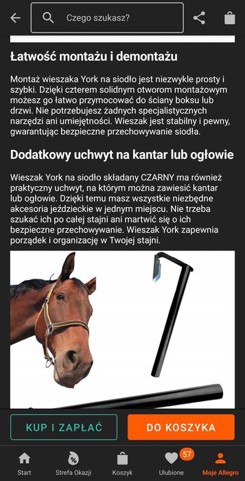 Wieszak na siodło czarny składany