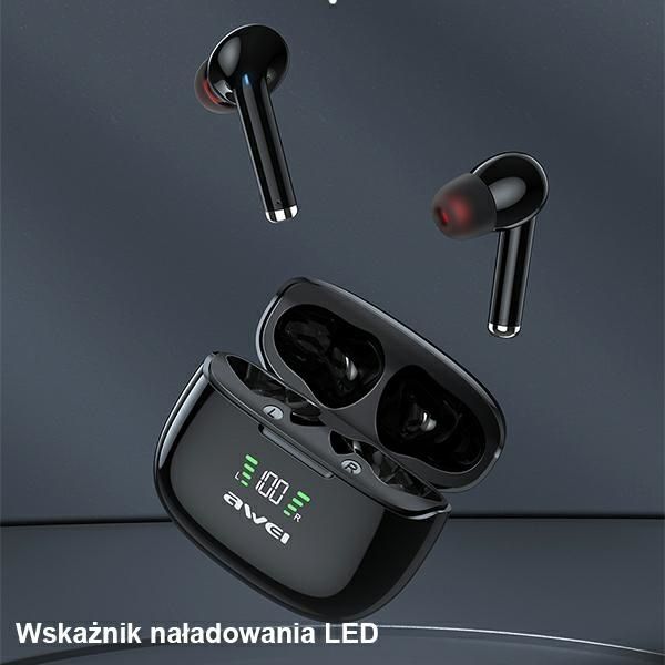 Awei Słuchawki Sportowe Bluetooth 5.2 Ta8 Tws + Stacja Dokująca Czarny