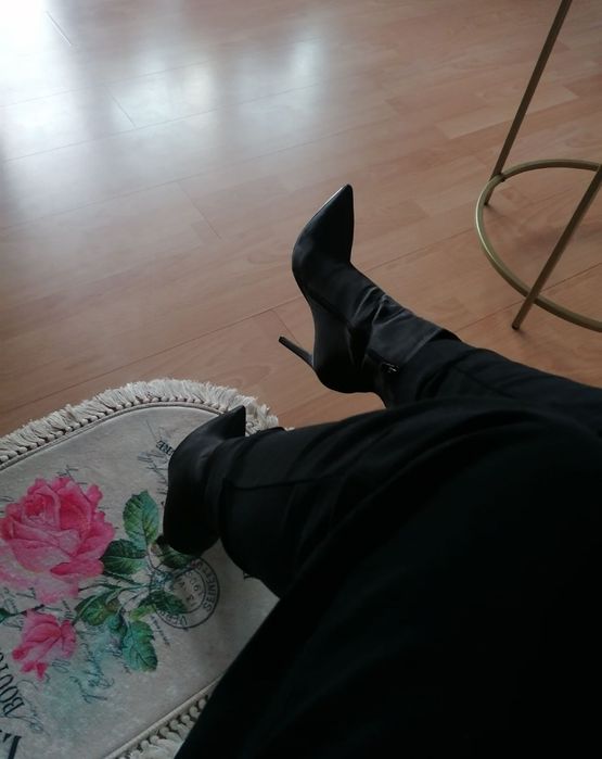 Czarne satynowe szpilki botki damskie 39